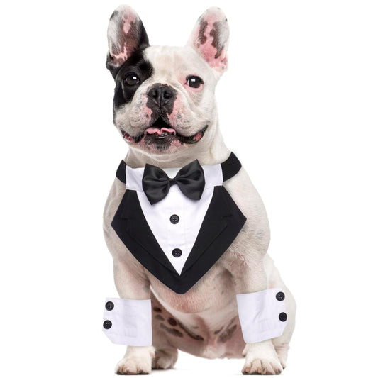 Dog Tuxedo with Dog Cuffs Dog Weeding Bandana Collar with Bowtie Adjustable Dog Tux with D-Ring Dog Birthday Outfit Party Engagement Dog Costume Dog Wedding Attire Dog Tuxedo for Medium Dogs