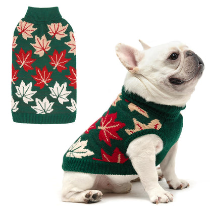 KOOLTAIL Christmas Dog Sweater Cold Weather Dog Knitted Sweater Turtleneck Pullover Fall Dog Sweater with Maple Leaf Pattern Dog Winter Clothes for Small Medium Large Dogs Cat Boy Girl Green M